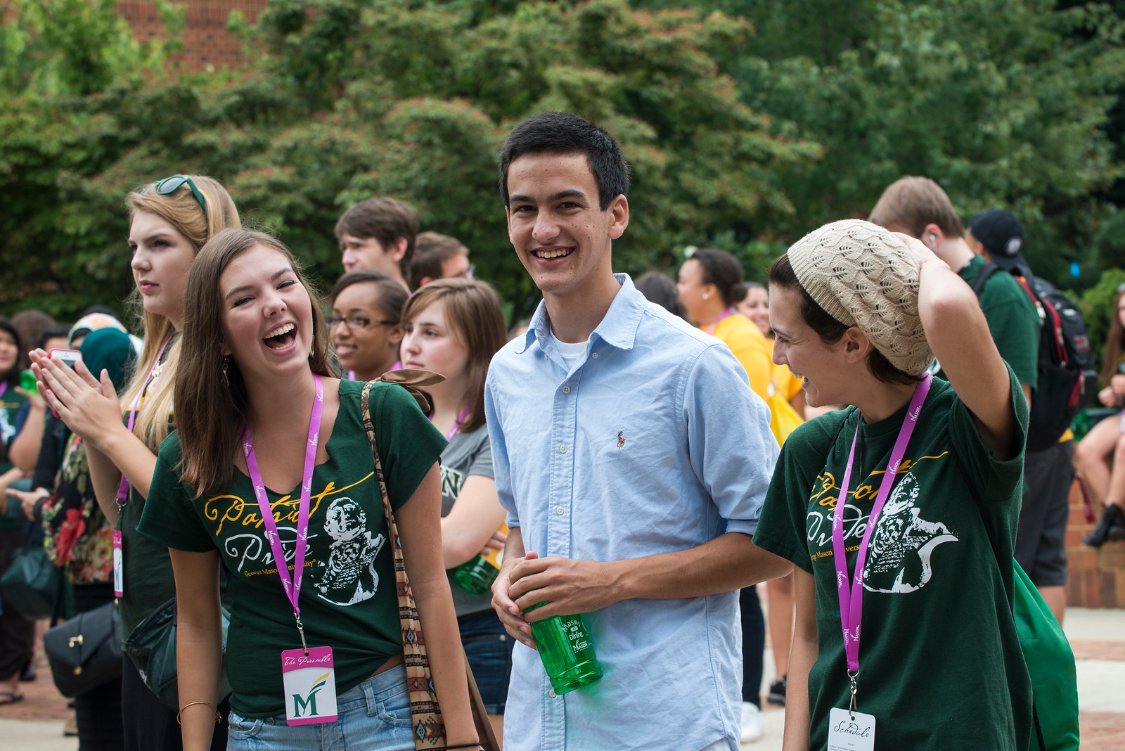 "New students meet and greet during preamble activities following the New Student Convocation. Photo by Evan Cantwell/Creative Services/George Mason University"